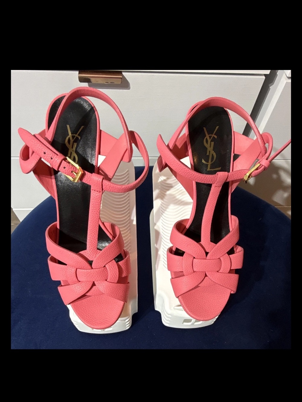 Yves Saint Laurent Tribute Pink Leather Platform Sandals